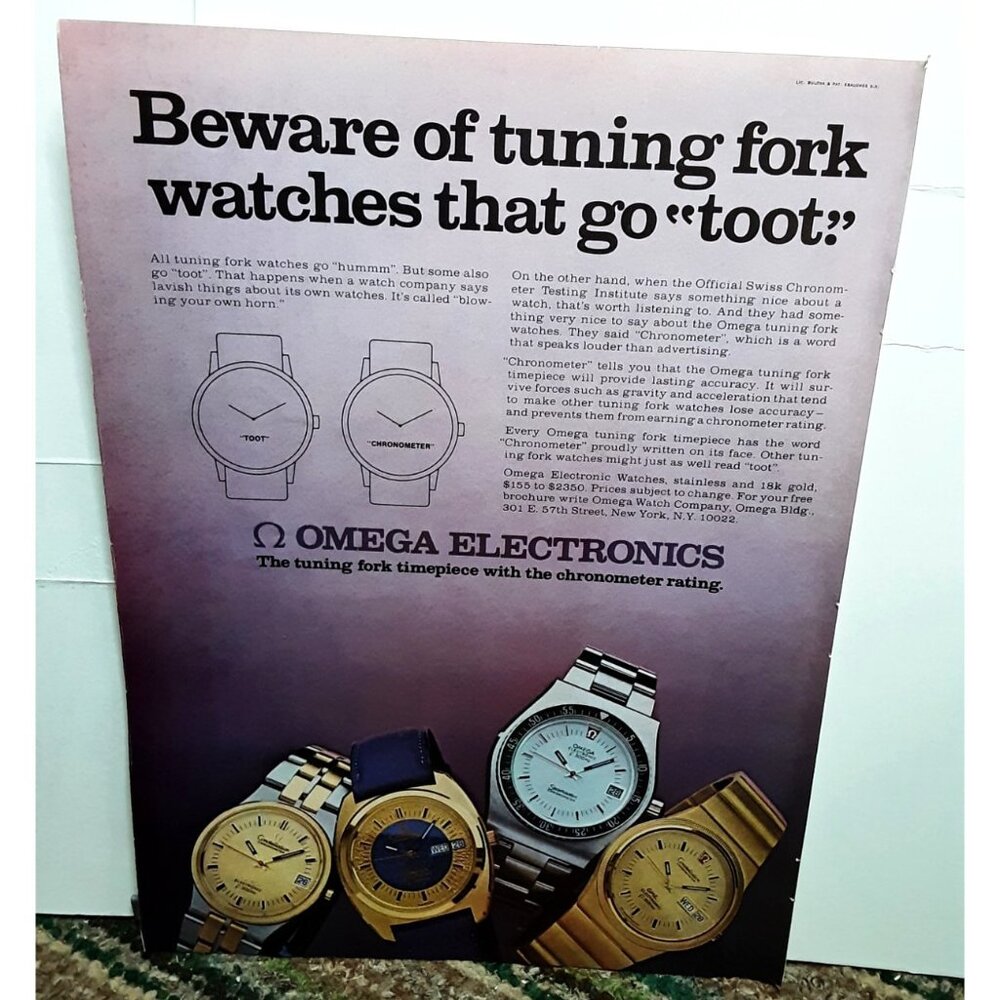 1974 Omega Electronics Watch Print Ad Tuning Fork Chronometer Vintage